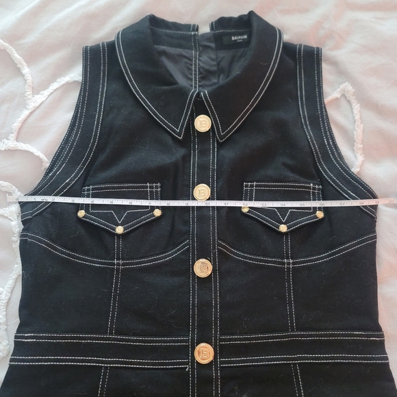 Authentic with Receipt- Balmain Short Topstitch Button Front Dress (46) (14US) - Picture 8 of 11